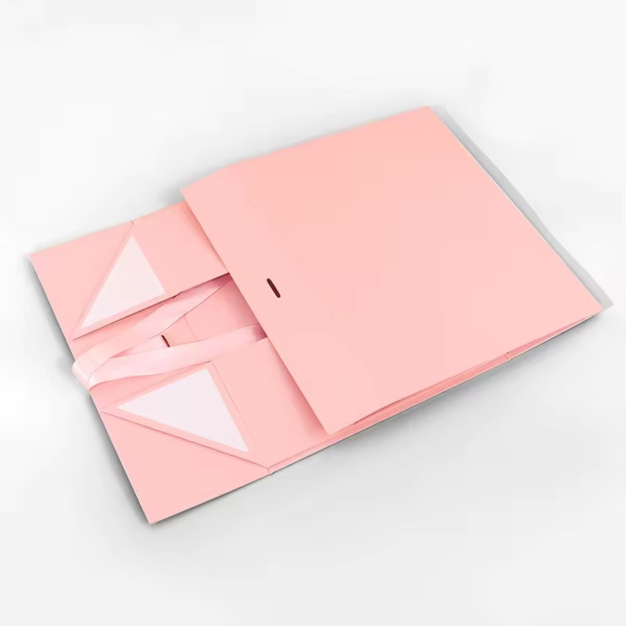 Bow Pink Christmas Women Gift Packaging Box Magnetic Closure Lid Folding Gift Paper Box with Ribbon