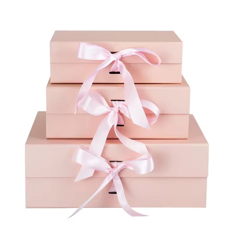 Magnet Paper Box Recycle Folding Wedding Empty Storage Packaging Gift Box with Ribbon