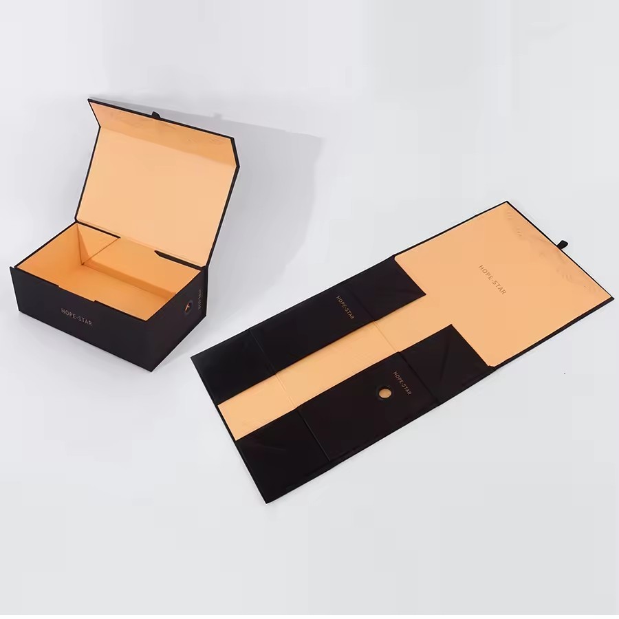 Magnetic Foldable Shoe Storage Box Black Folding Boxes Packaging Hat Paper Box