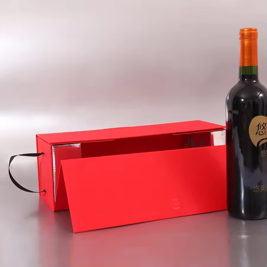 Red Recyclable Materials Rectangle Shape Liquor Boxes Packaging Popular Cardboard Paper Wine Packaging Box