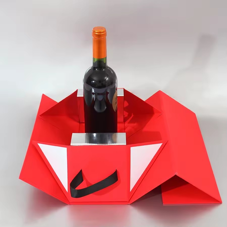 Red Recyclable Materials Rectangle Shape Liquor Boxes Packaging Popular Cardboard Paper Wine Packaging Box