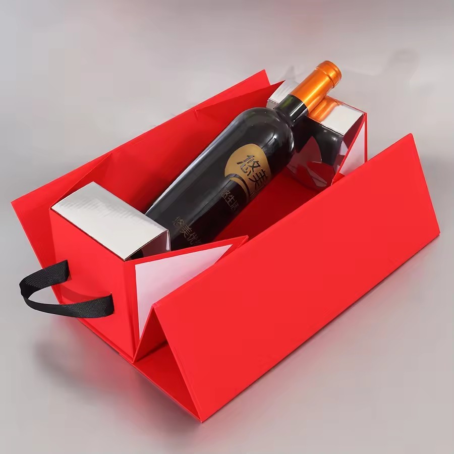 Red Recyclable Materials Rectangle Shape Liquor Boxes Packaging Popular Cardboard Paper Wine Packaging Box