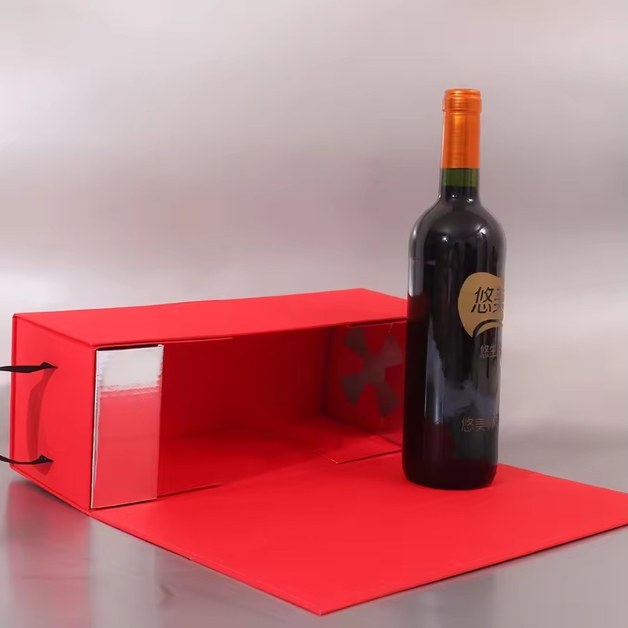 Red Recyclable Materials Rectangle Shape Liquor Boxes Packaging Popular Cardboard Paper Wine Packaging Box