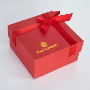 Cardboard Packaging Removable Lid 2 Piece Rigid Red Gift Boxes With Ribbon Bow