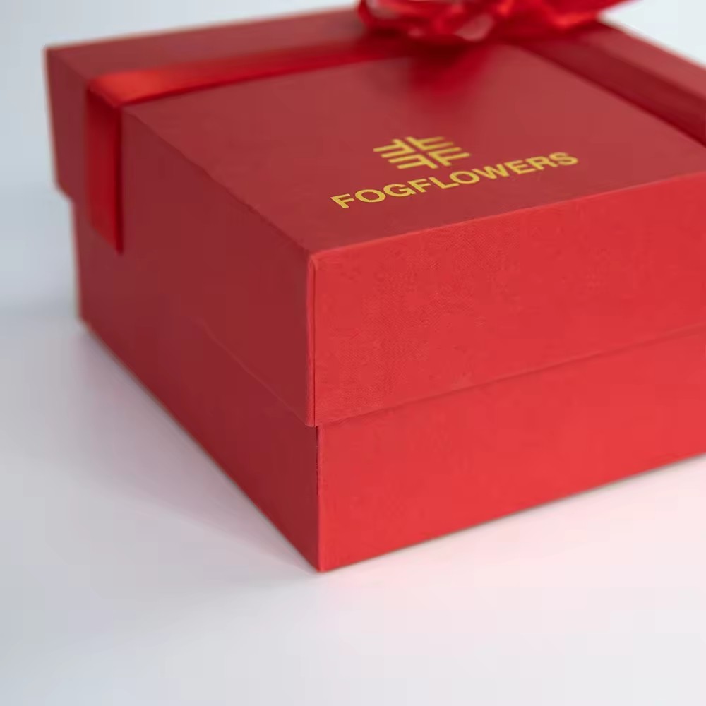 Cardboard Packaging Removable Lid 2 Piece Rigid Red Gift Boxes With Ribbon Bow