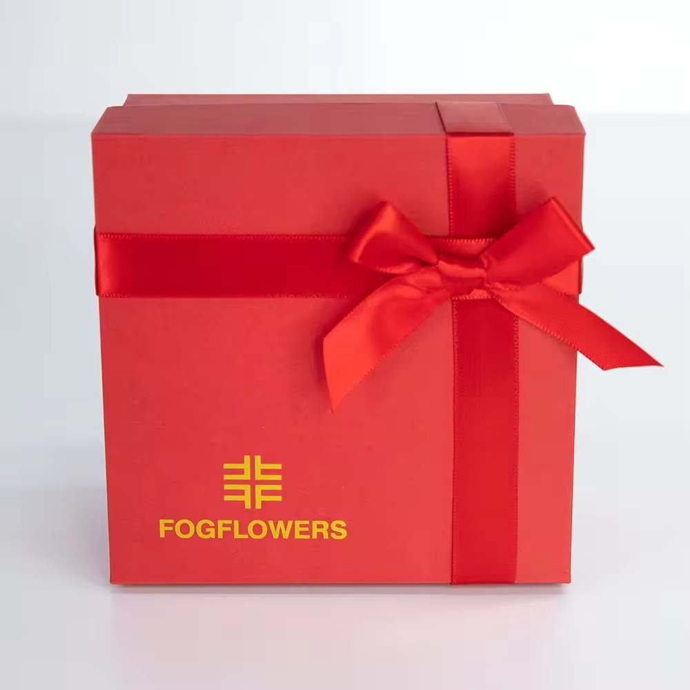 Cardboard Packaging Removable Lid 2 Piece Rigid Red Gift Boxes With Ribbon Bow