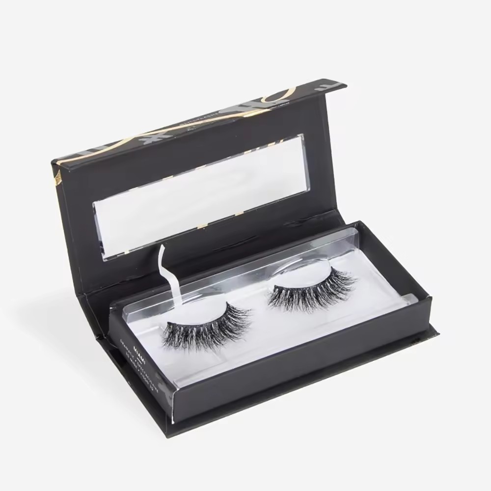 Delicate Magnetic Black Book Shape Style Eyelash Packaging Box With Plastic Insert