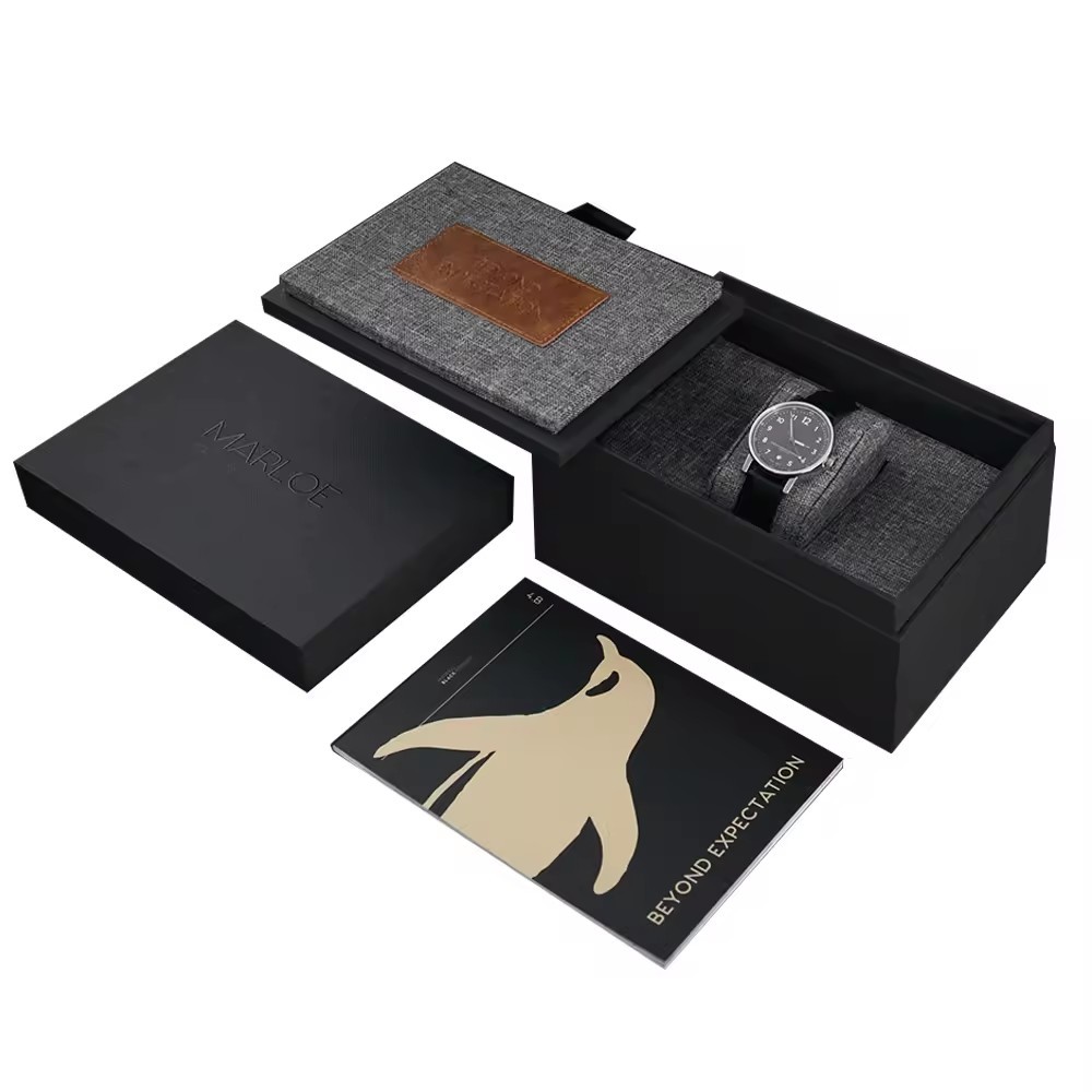 Luxury Texture Paper Packaging Black Lid And Base Rigid Gift Boxes For Watch