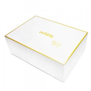 White Cardboard Fashion Bags Dress Packaging Book Magnet Lid Rigid Gift Box With Luxury Gold Printed