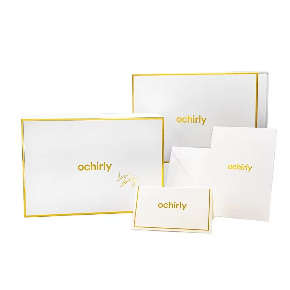 White Cardboard Fashion Bags Dress Packaging Book Magnet Lid Rigid Gift Box With Luxury Gold Printed