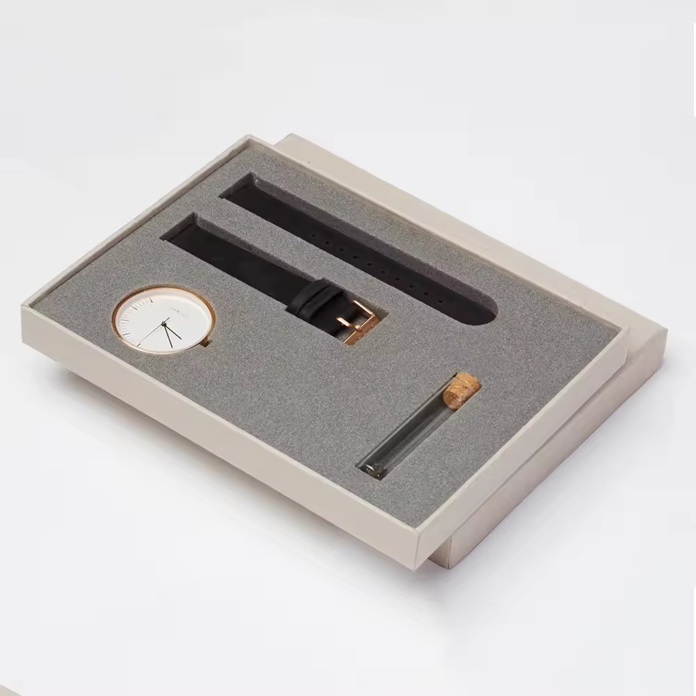 Luxury Kraft Paper Packaging Lid And Base Rigid Watch Gift Box With Foam Insert