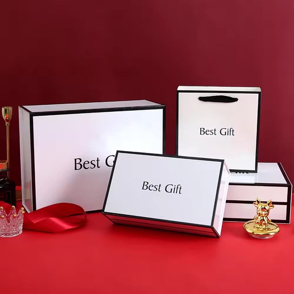 Rigid Greyboard Luxury Magnet Rigid Christmas Gift Packaging Box And Paper Bag