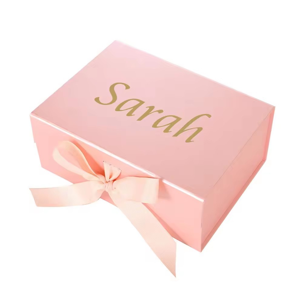 Pink Magnet Medium Rigid Cardboard Paper Packaging Collapsible Ribbon Gift Keepsake Boxes