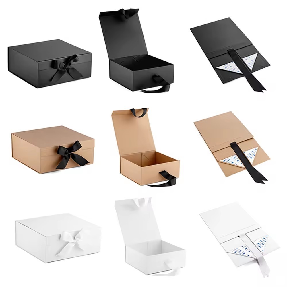 Magnetic Black Folding Cardboard Paper Mug Packaging Rigid Hamper Gift Box