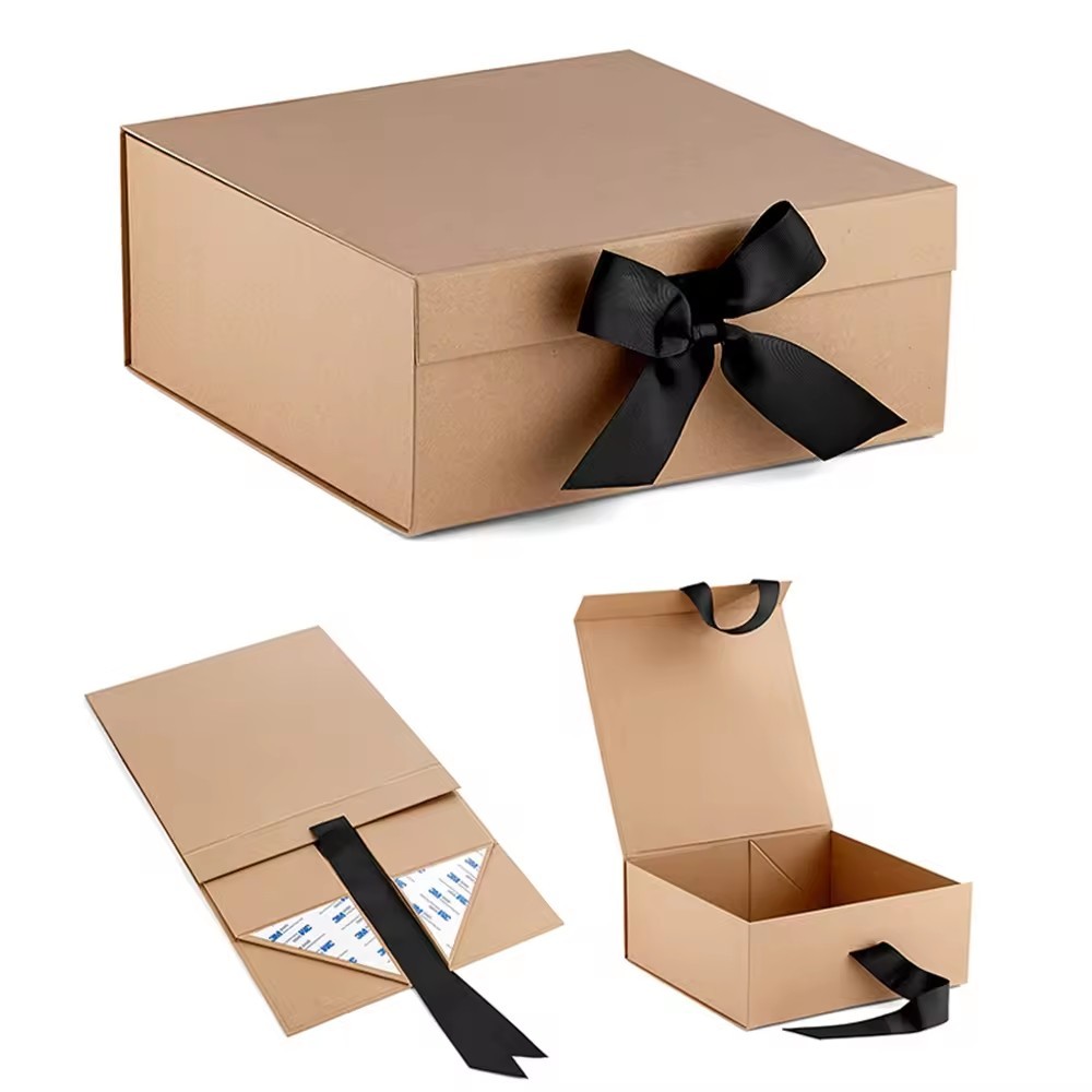 Magnetic Black Folding Cardboard Paper Mug Packaging Rigid Hamper Gift Box