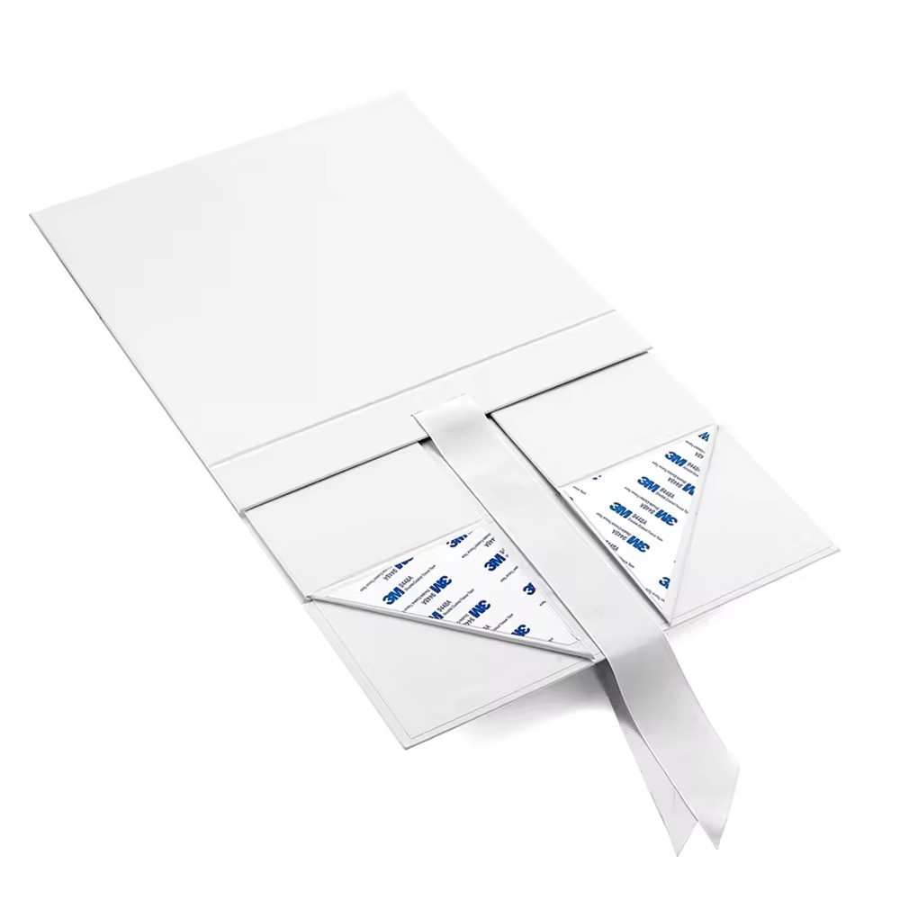 Packaging Foldable White Magnetic Book Shape Rigid Paper Gift Boxes With Ribbon