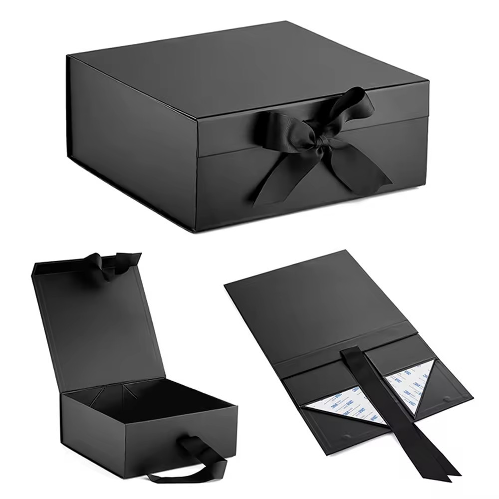 Packaging Foldable White Magnetic Book Shape Rigid Paper Gift Boxes With Ribbon