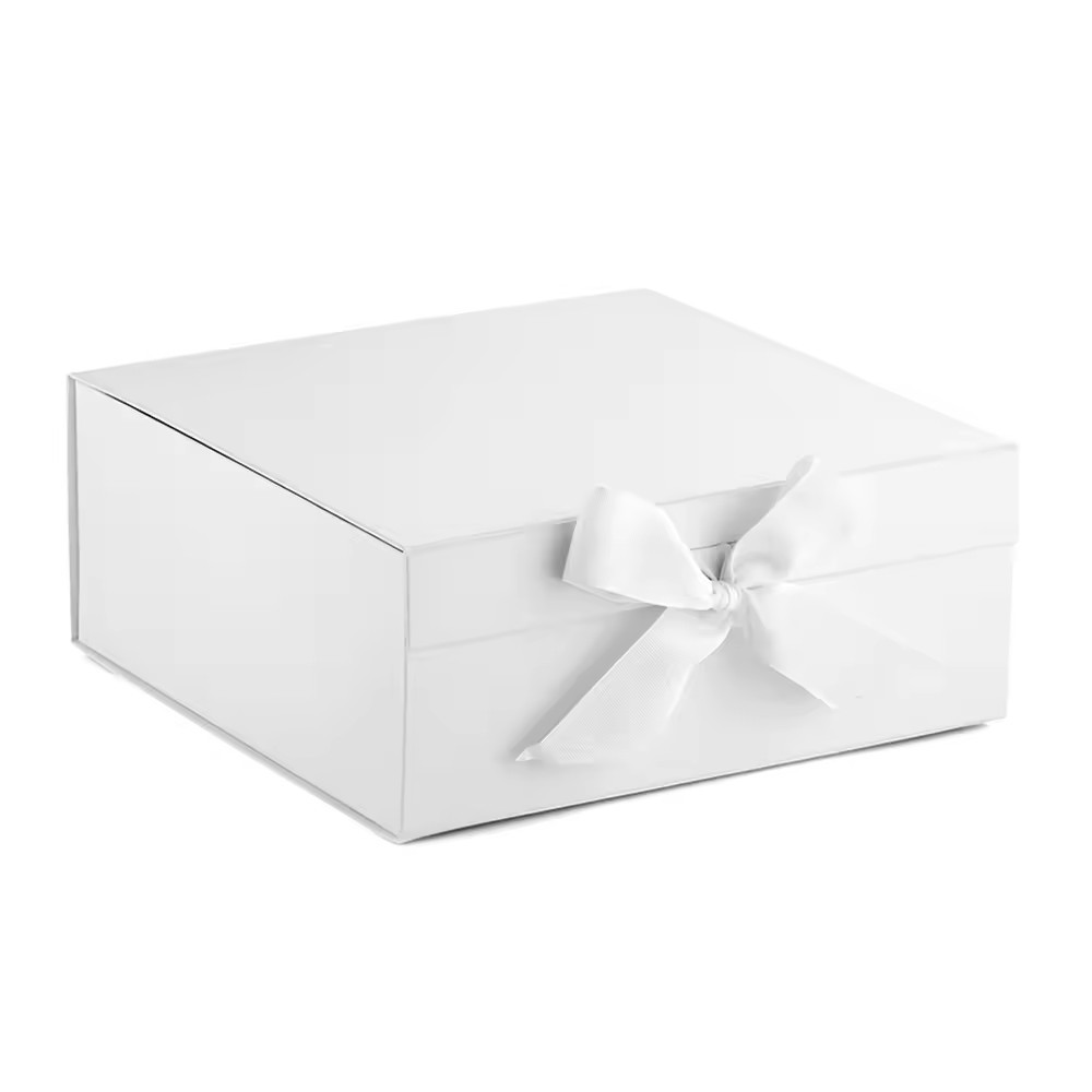 Packaging Foldable White Magnetic Book Shape Rigid Paper Gift Boxes With Ribbon