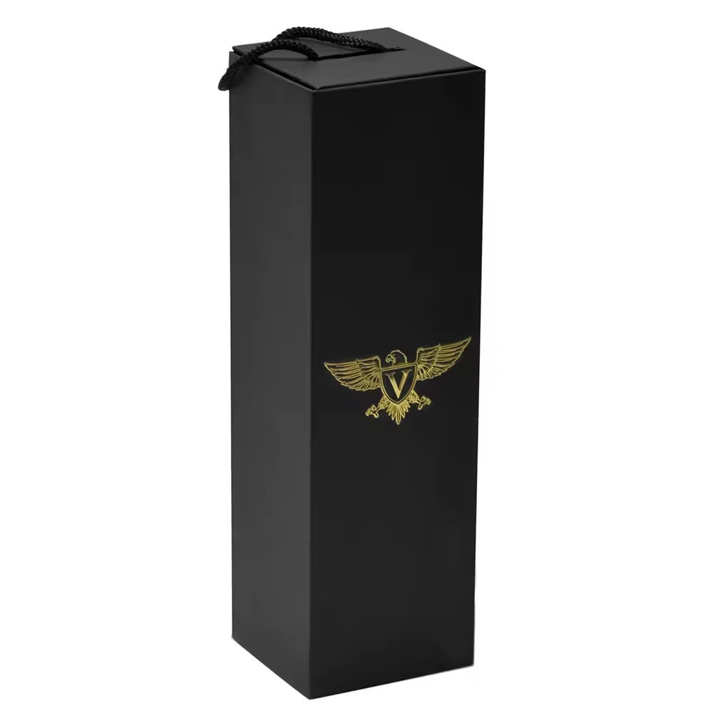 Magnetic Paper Packaging Black Foldable Champagne Wine Gift Box With Handle