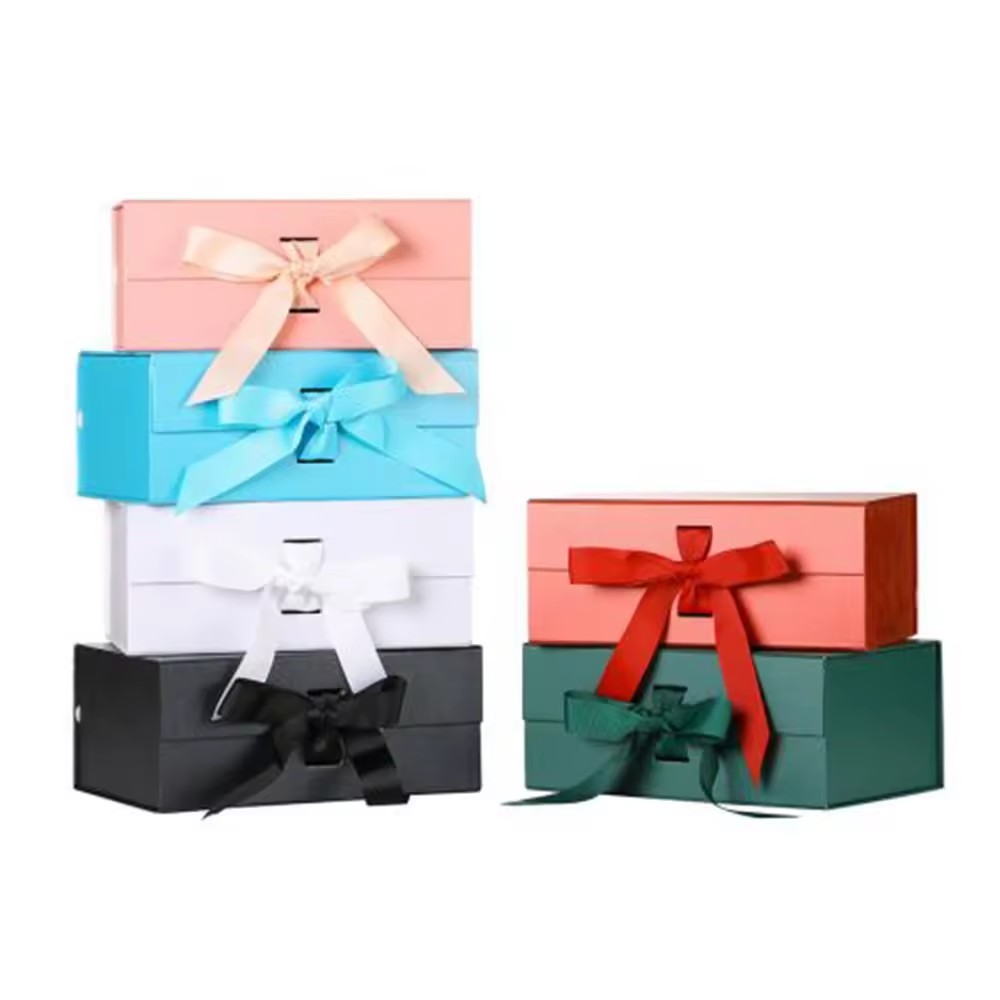 Magnet Closure Collapsible Luxury Rigid Packaging Gift Box With Ribbon