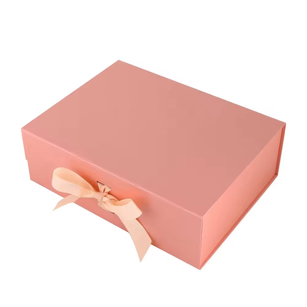 Magnet Closure Collapsible Luxury Rigid Packaging Gift Box With Ribbon