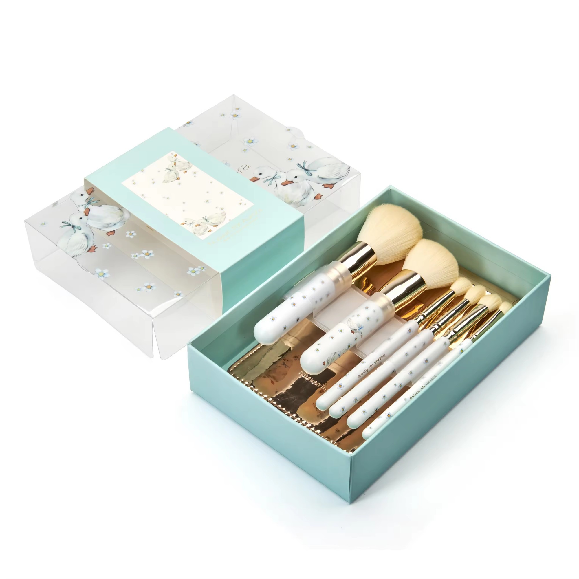 Cosmetic Box Packaging Clear Window Makeup Brush Set Lid And Base Box