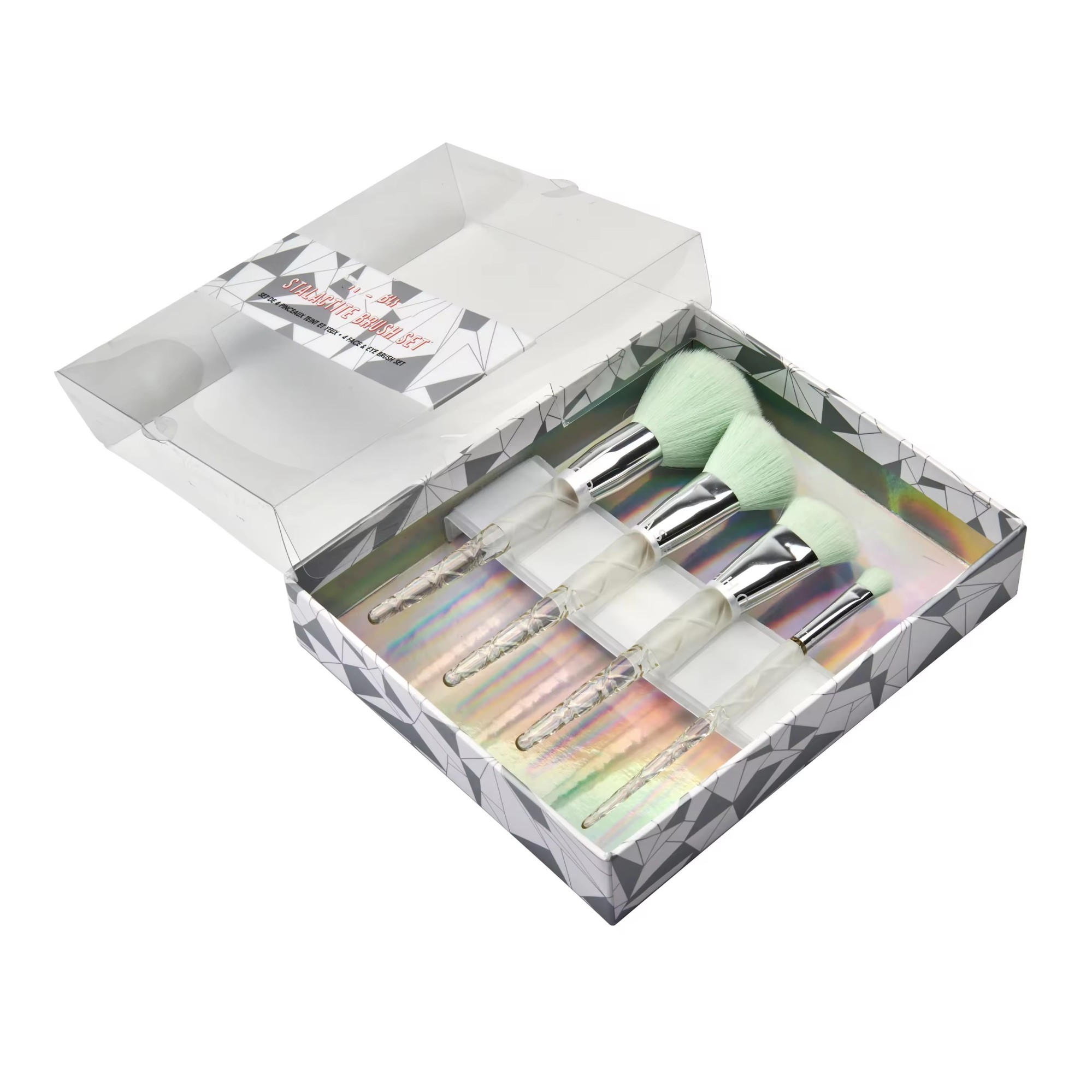 Cosmetic Box Packaging Clear Window Makeup Brush Set Lid And Base Box