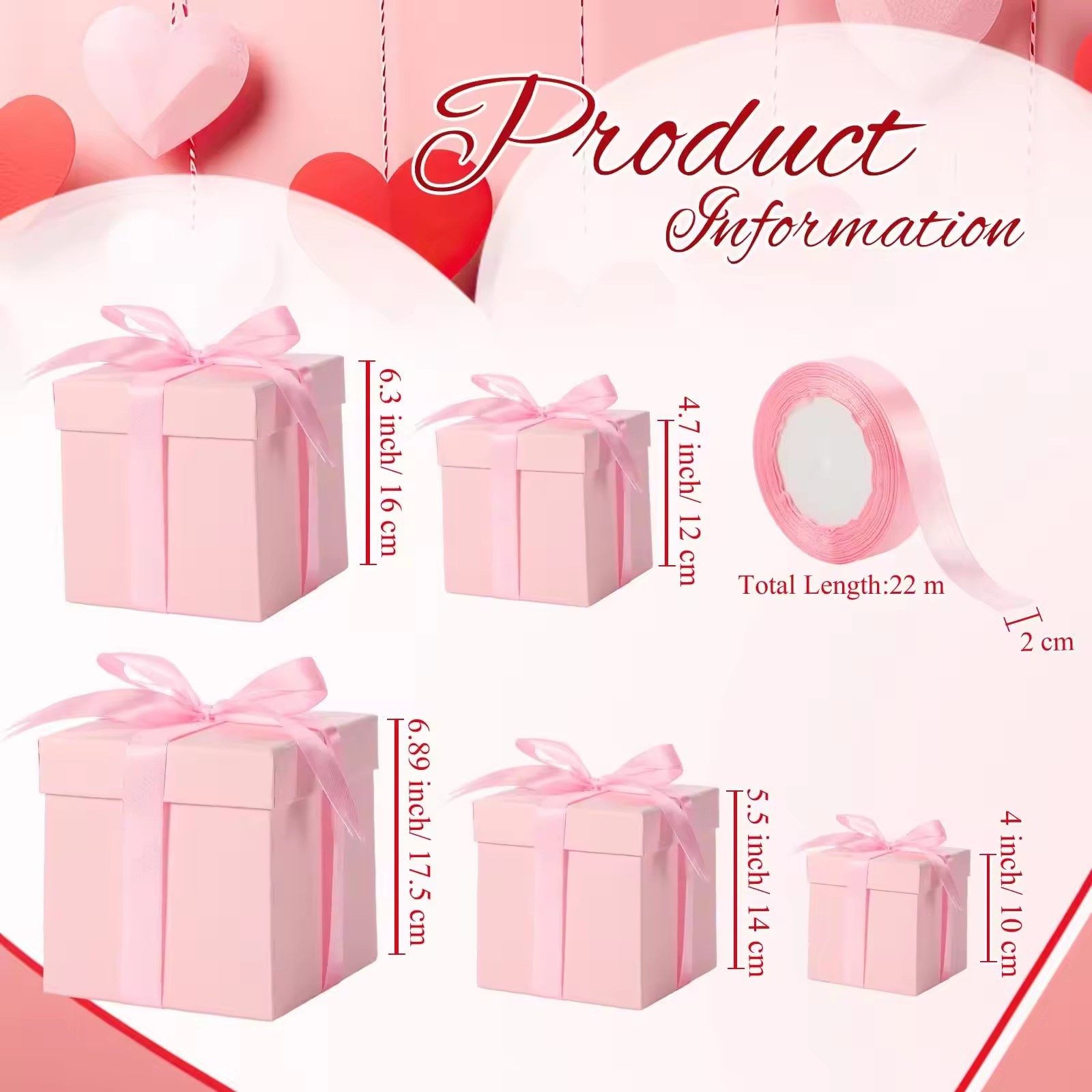 Pink Gift Boxes with Lids with Ribbon Mothers Day Boxes for Valentine's Day Christmas Birthday Wedding Mother's Day Present