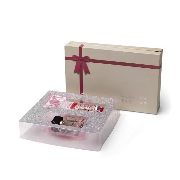 Lid And Base Gift Box Beauty Cosmetic Product Packaging Box With Ribbon