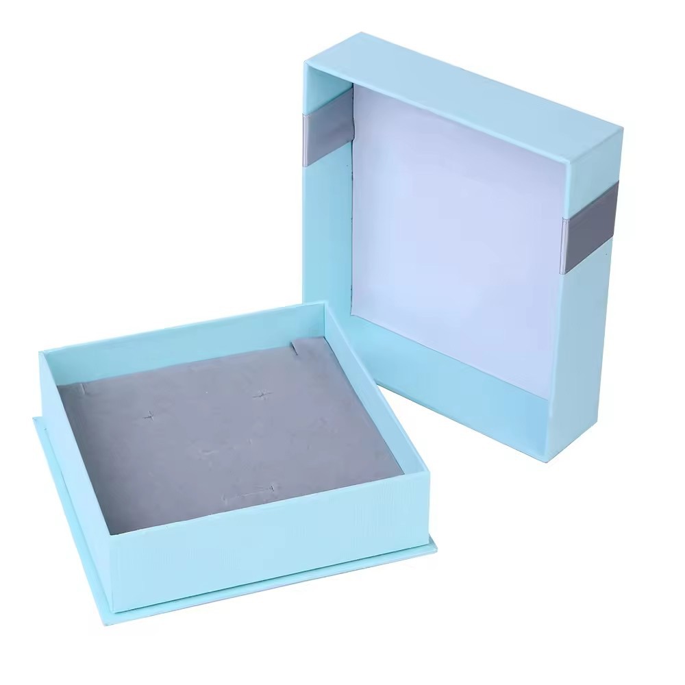 Exquisite Gift Box High-End Jewelry Blue Lid And Base Box With Foam