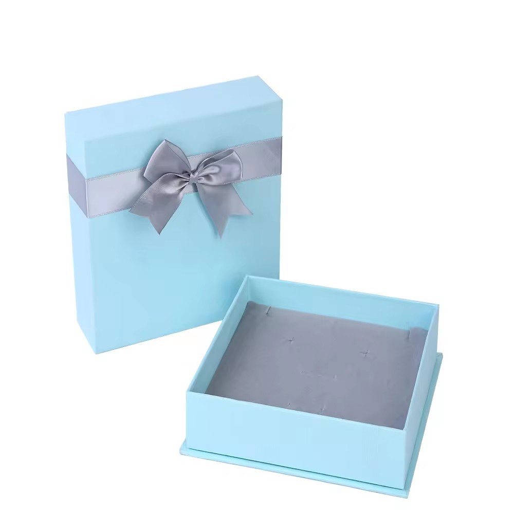 Exquisite Gift Box High-End Jewelry Blue Lid And Base Box With Foam