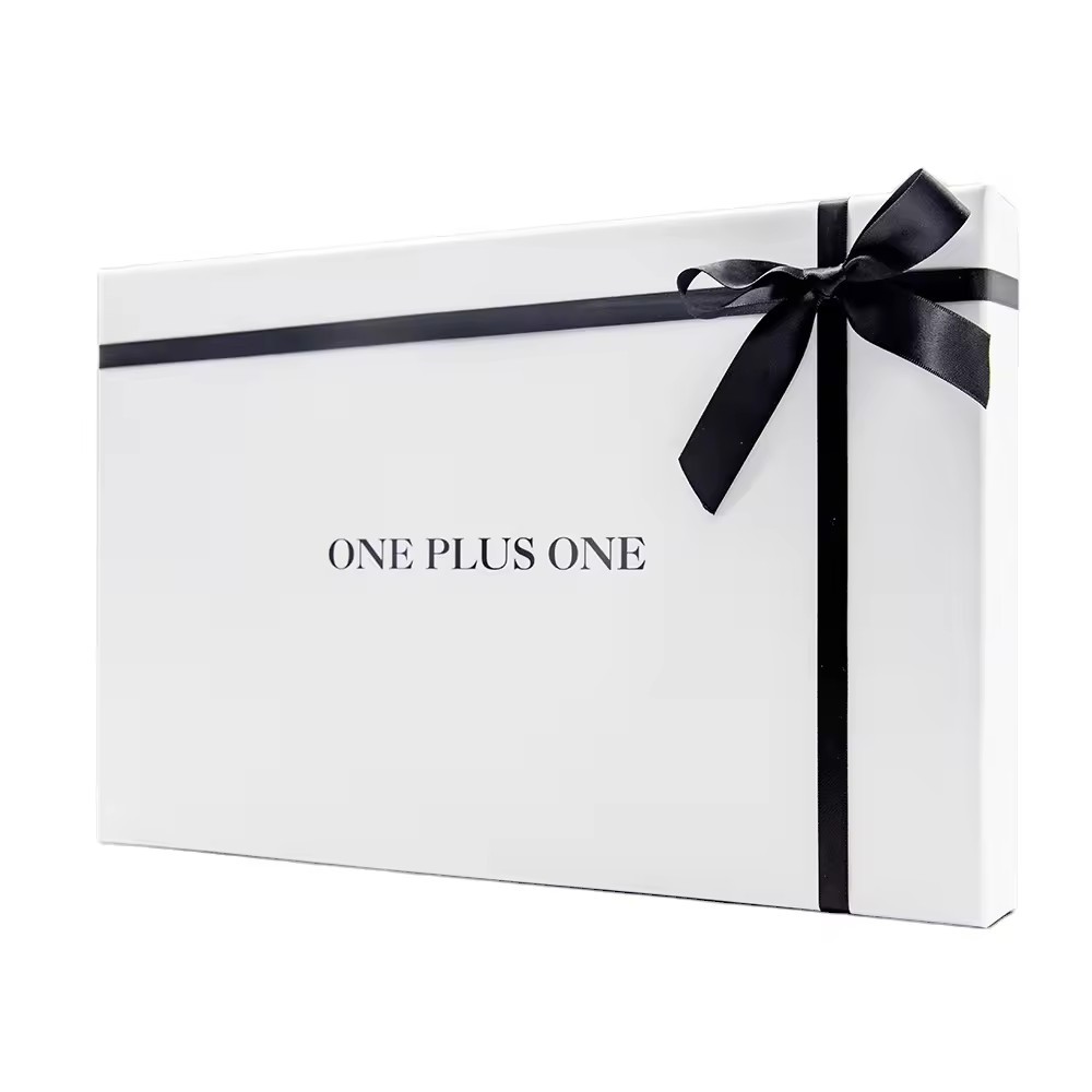 Luxury White Cardboard Paper Packaging Removable Lid Rigid Ribbon Gift Box