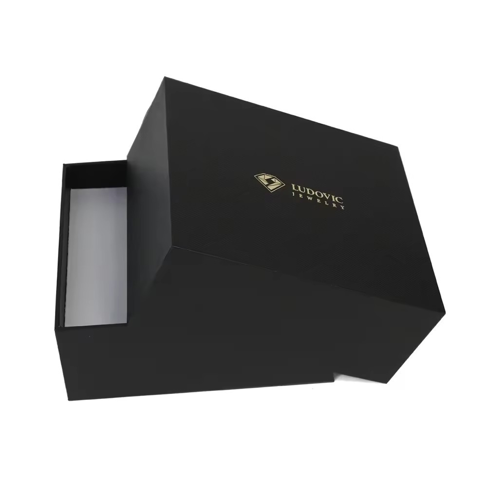 Cardboard Packaging Black Gift Box Removable Lid and Base 2 Pieces Box with EVA Insert