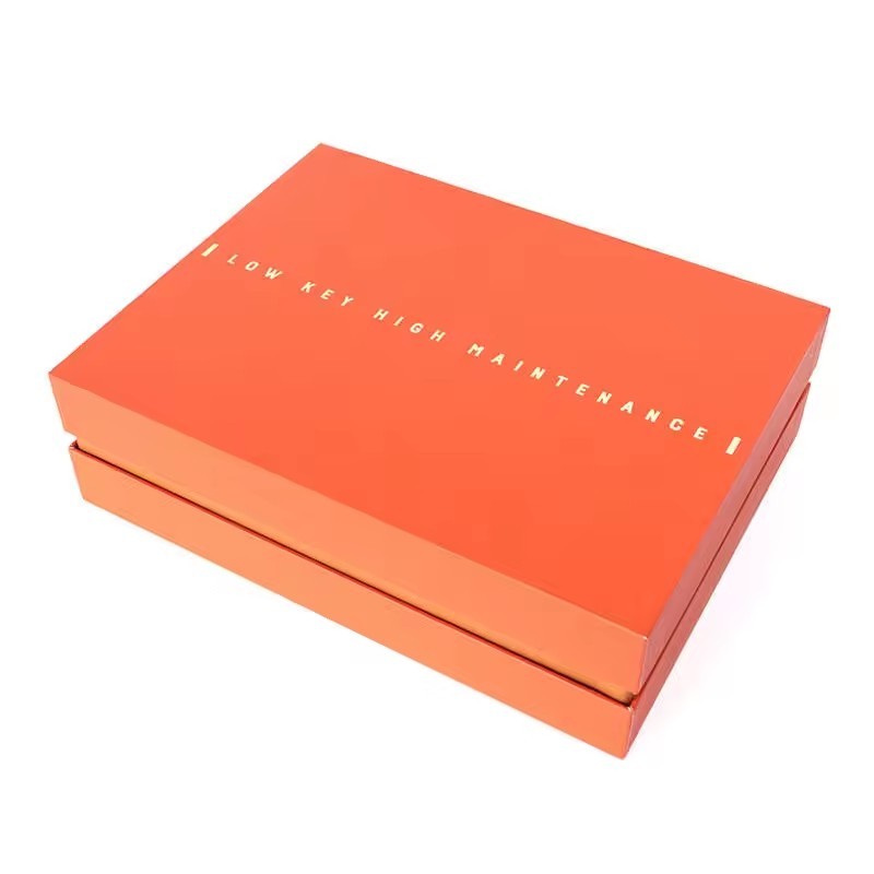 Orange Present Box Gold Foiling Removable Lid Rigid Gift Box for Present