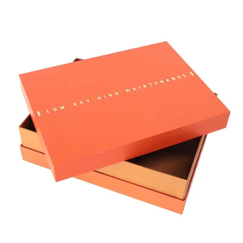 Orange Present Box Gold Foiling Removable Lid Rigid Gift Box for Present